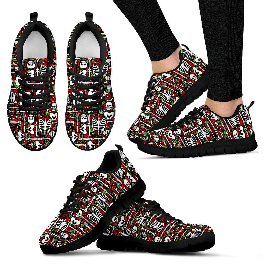 Skeleton Pattern Print Women Sneakers Shoes