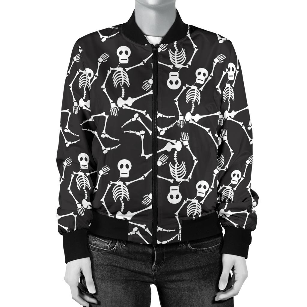 Skeleton Themed Print Women Casual Bomber Jacket