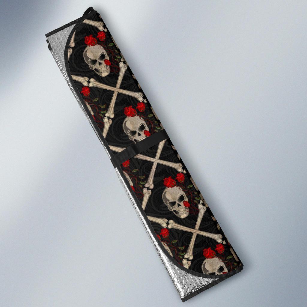 Skull Roses Bone Design Themed Print Car Sun Shade For Windshield