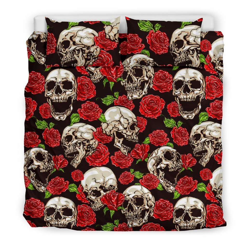 Skull Roses Design Themed Print Duvet Cover Bedding Set
