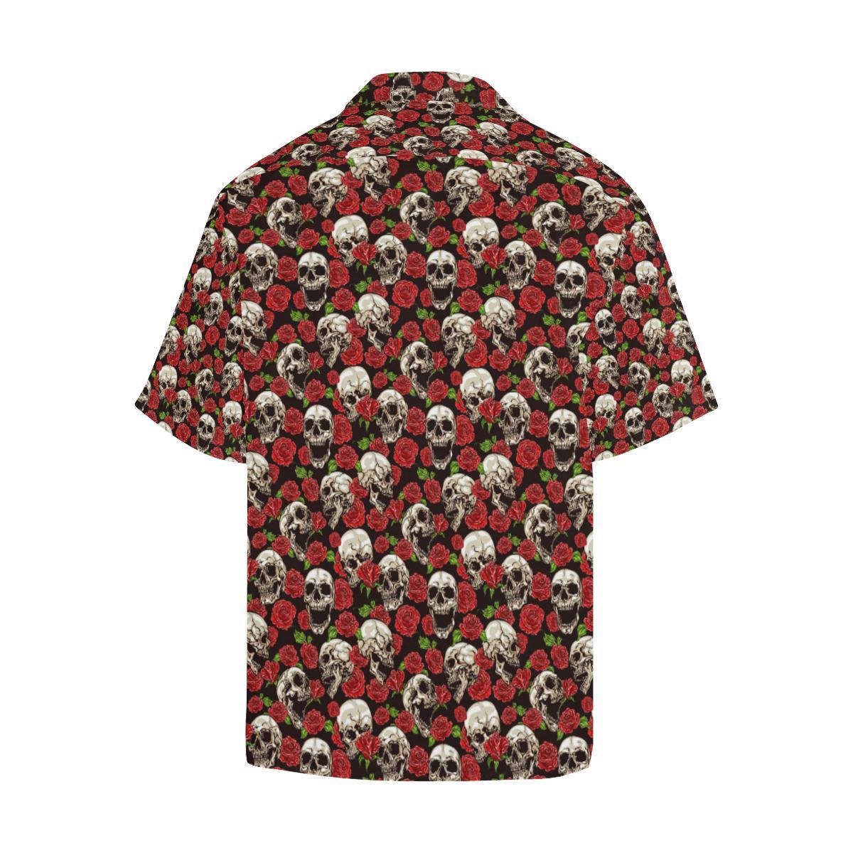 Skull Roses Design Themed Print Men Aloha Hawaiian Shirt