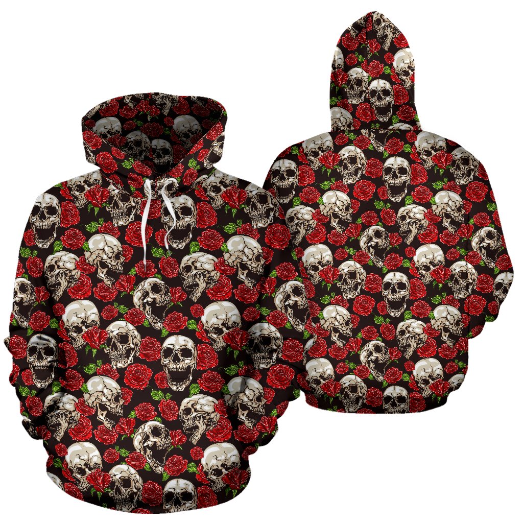 Skull Roses Design Themed Print Pullover Hoodie