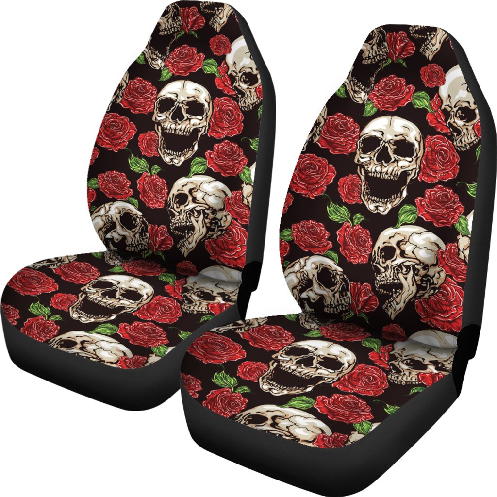 Skull Roses Design Themed Print Universal Fit Car Seat Covers
