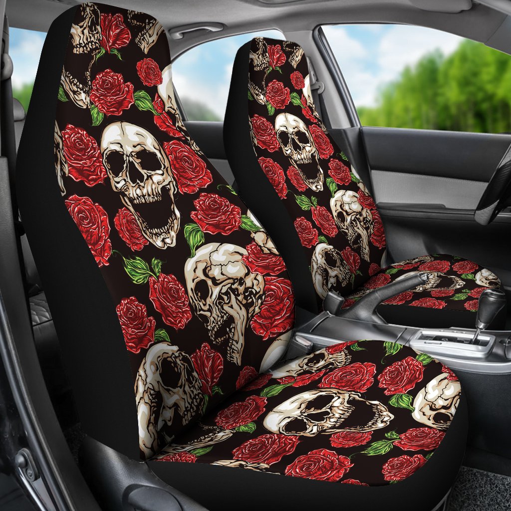 Skull Roses Design Themed Print Universal Fit Car Seat Covers