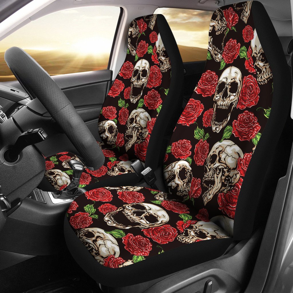 Skull Roses Design Themed Print Universal Fit Car Seat Covers