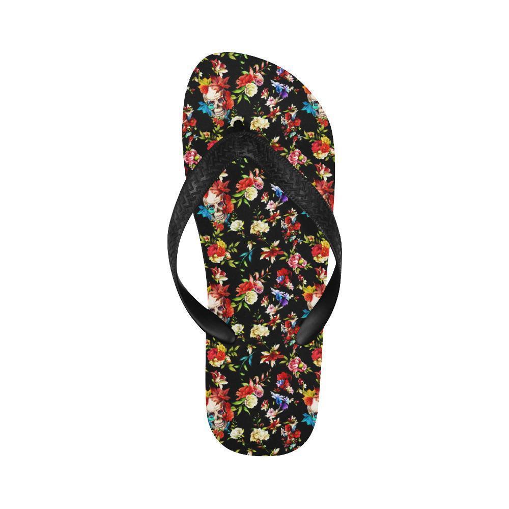 Skull Roses Flower Design Themed Print Flip Flops-JTAMIGO.COM