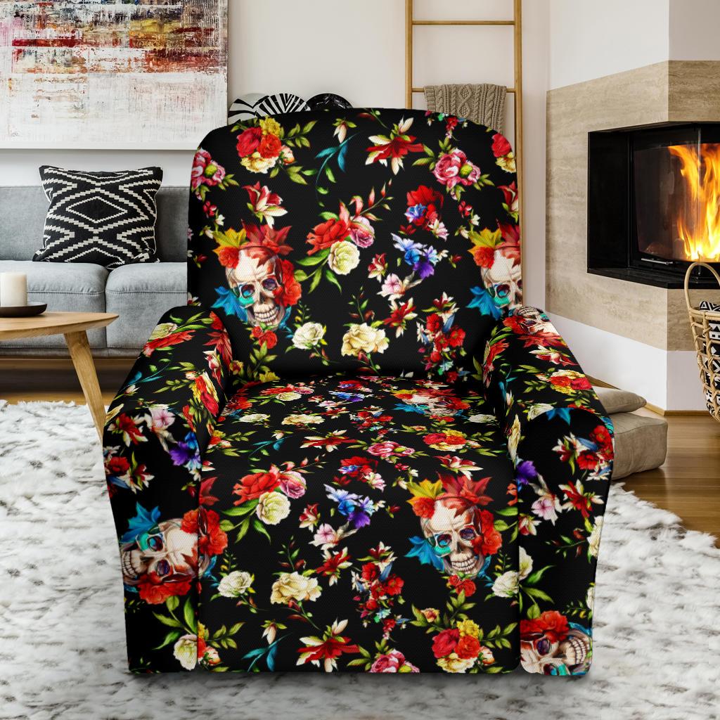 Skull Roses Flower Design Themed Print Single Sofa Slipcover -JTAMIGO.COM