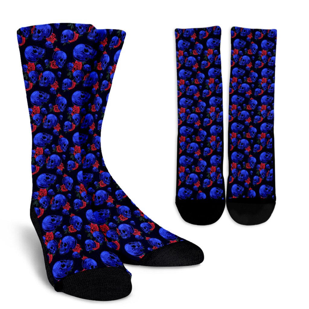 Skull Roses Neon Design Themed Print Crew Socks
