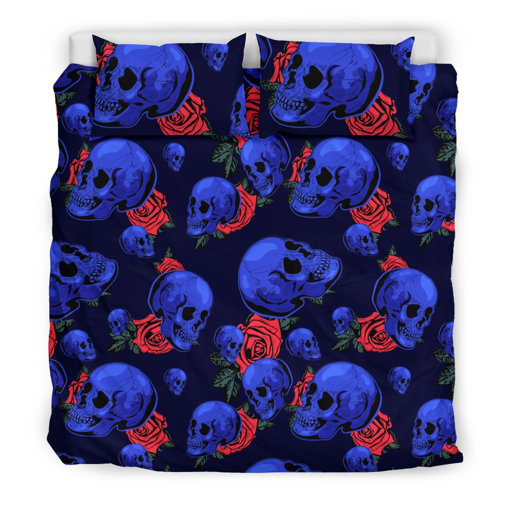 Skull Roses Neon Design Themed Print Duvet Cover Bedding Set