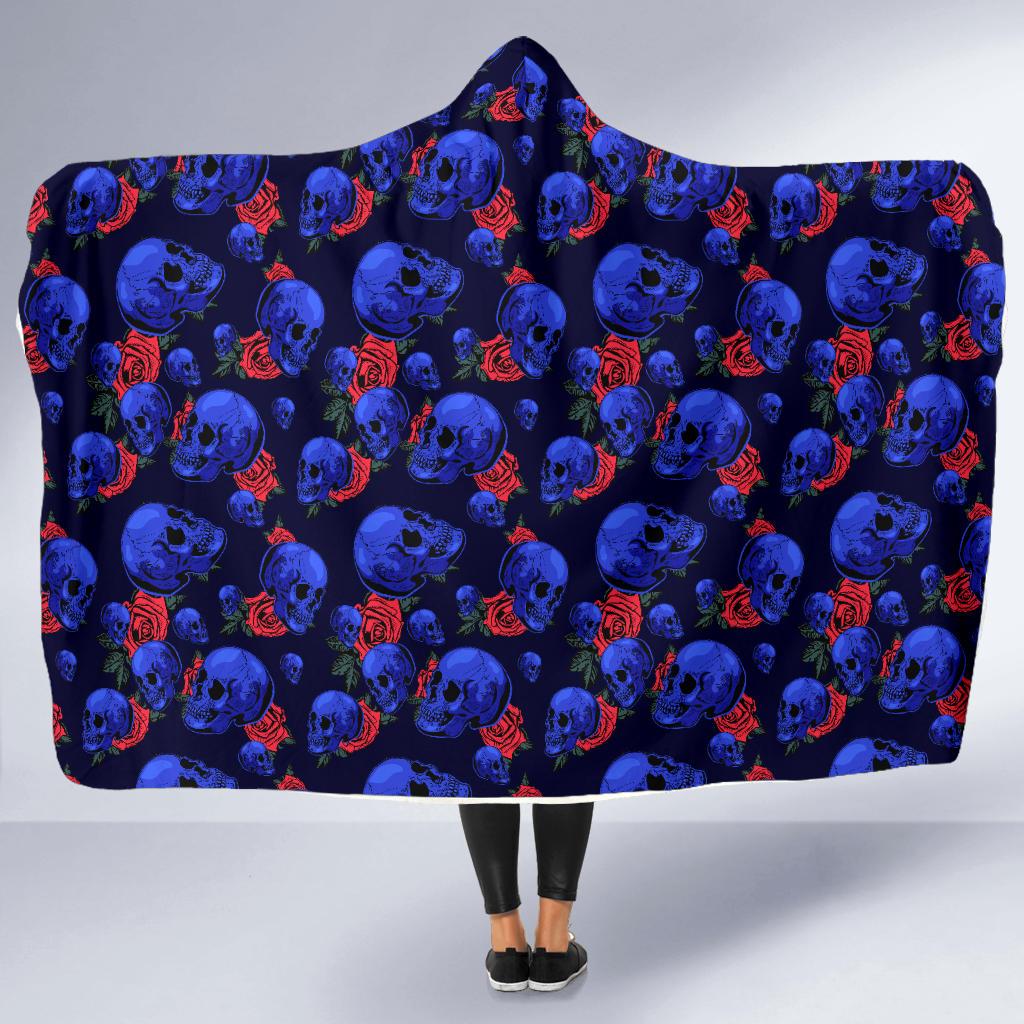 Skull Roses Neon Design Themed Print Hooded Blanket-JTAMIGO.COM