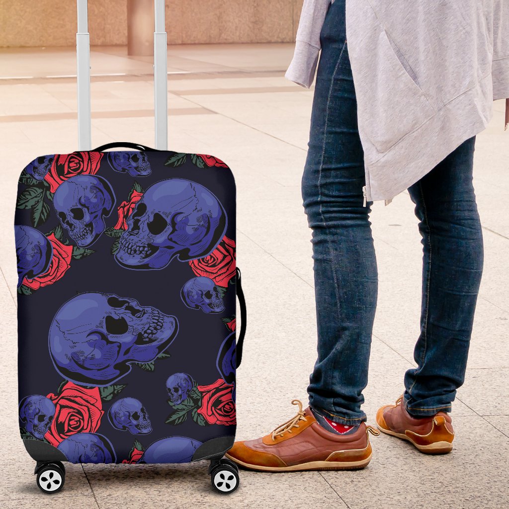 Skull Roses Neon Design Themed Print Luggage Cover Protector