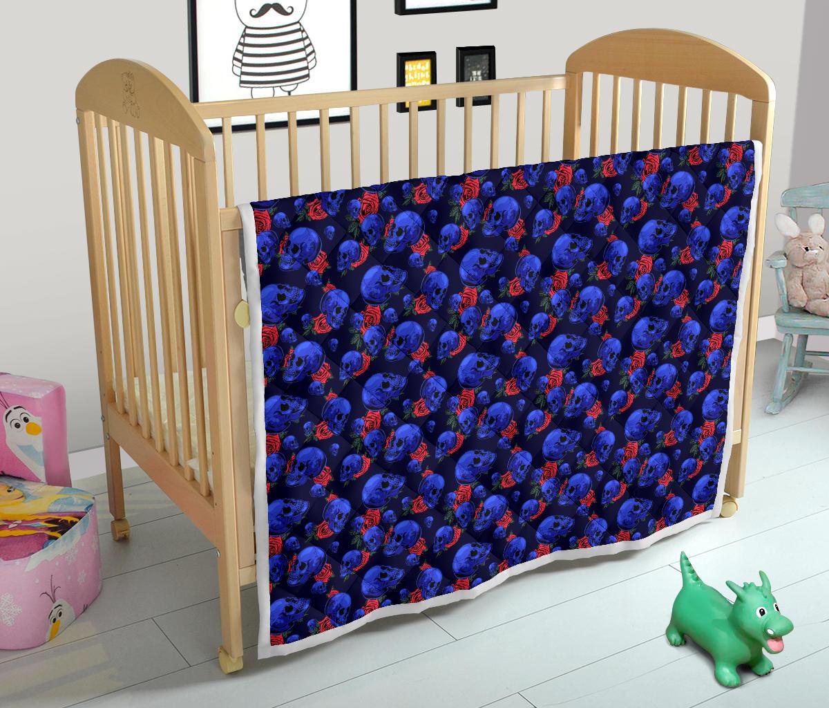 Skull Roses Neon Design Themed Print Premium Quilt-JTAMIGO.COM