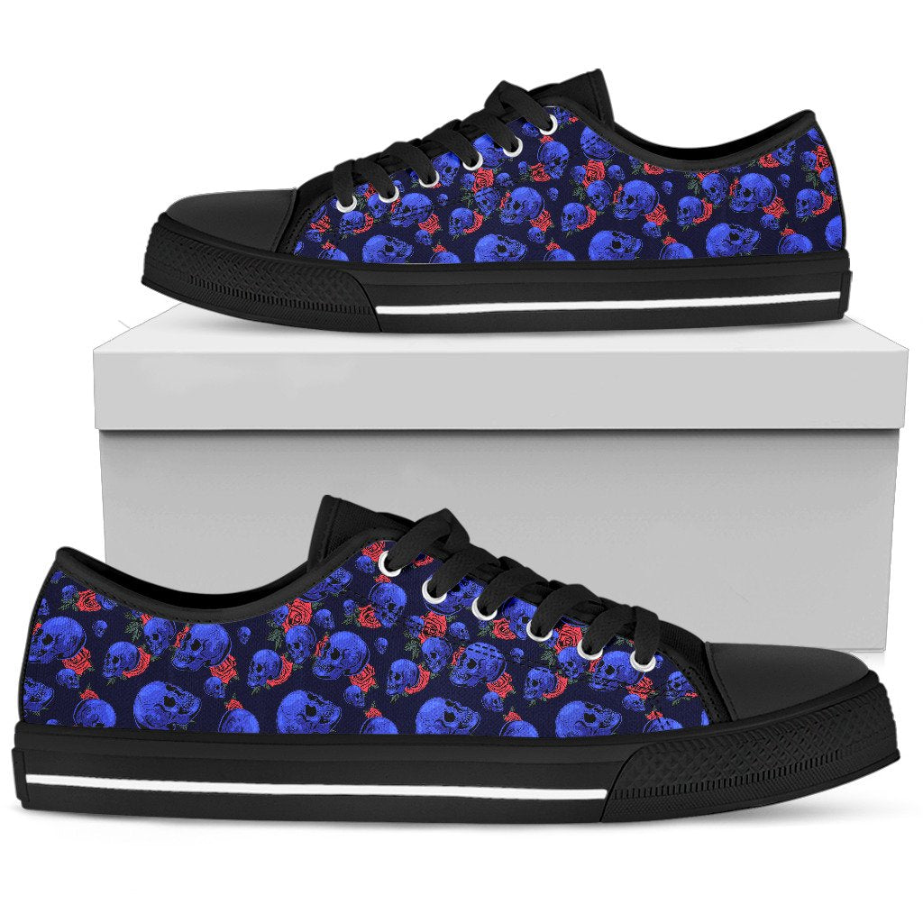 Skull Roses Neon Design Themed Print Women Low Top Shoes-JTAMIGO.COM