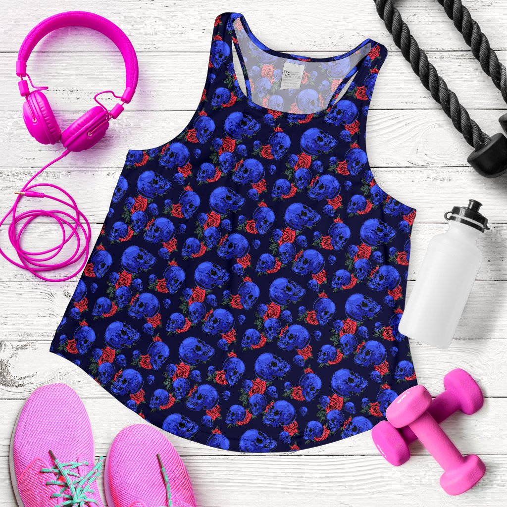 Skull Roses Neon Design Themed Print Women Racerback Tank Top