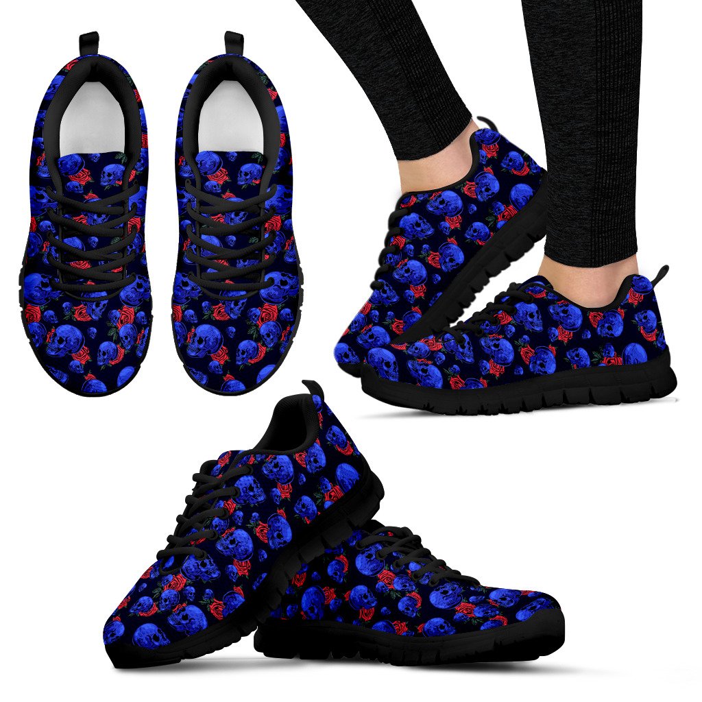 Skull Roses Neon Design Themed Print Women Sneakers Shoes
