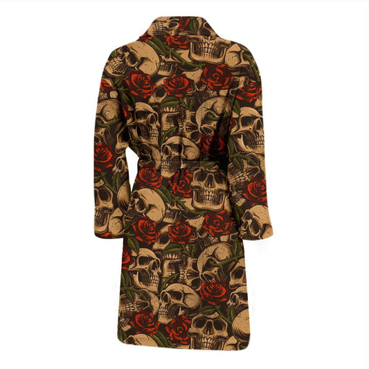 Skull Roses Vintage Design Themed Print Men Bath Robe-JTAMIGO.COM