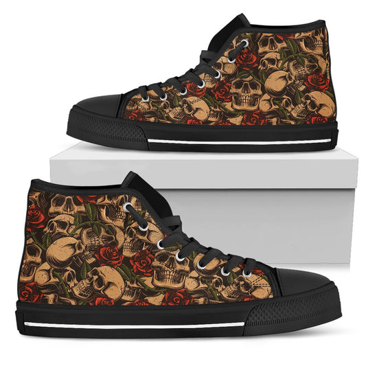 Skull Roses Vintage Design Themed Print Women High Top Shoes