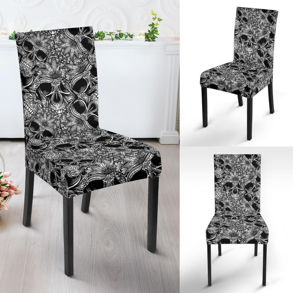 Skull Tattoo Design Print Dining Chair Slipcover-JTAMIGO.COM