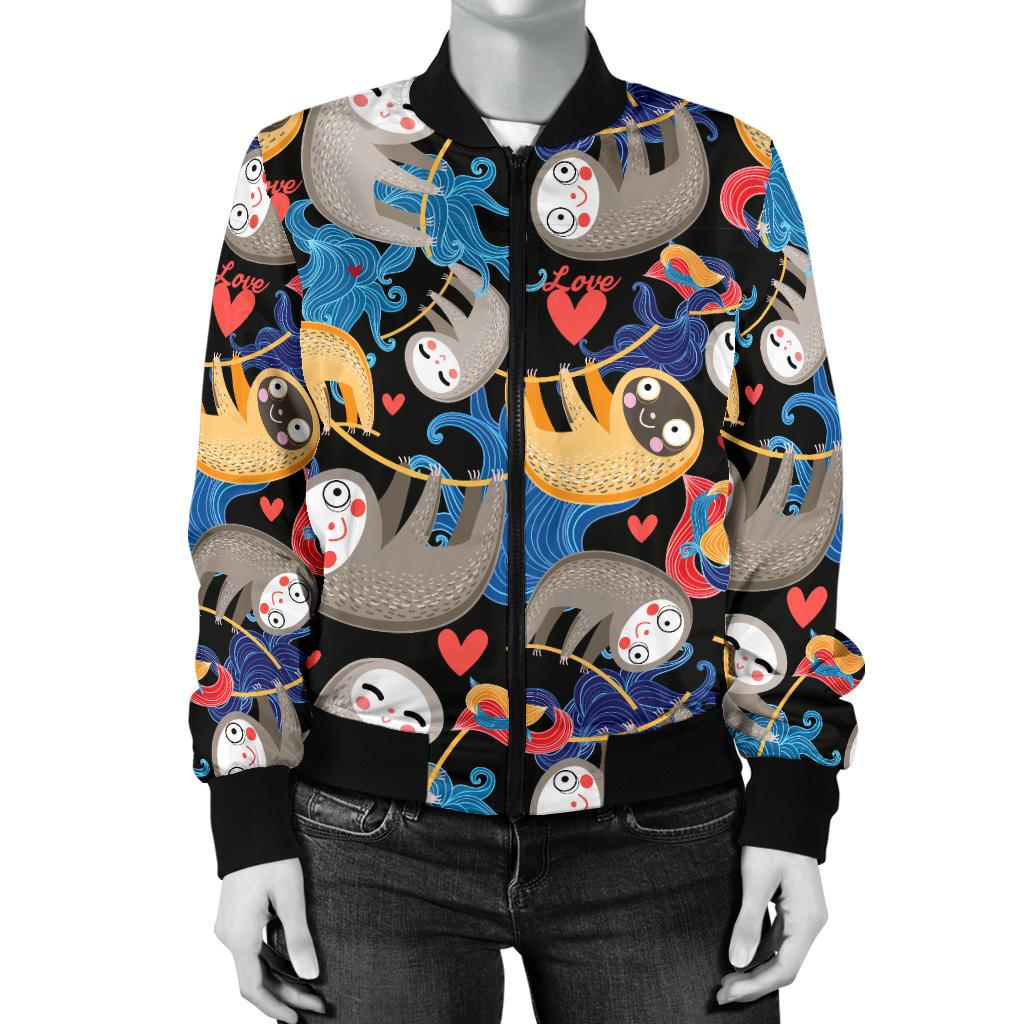 Sloth Cartoon Design Themed Print Women Casual Bomber Jacket