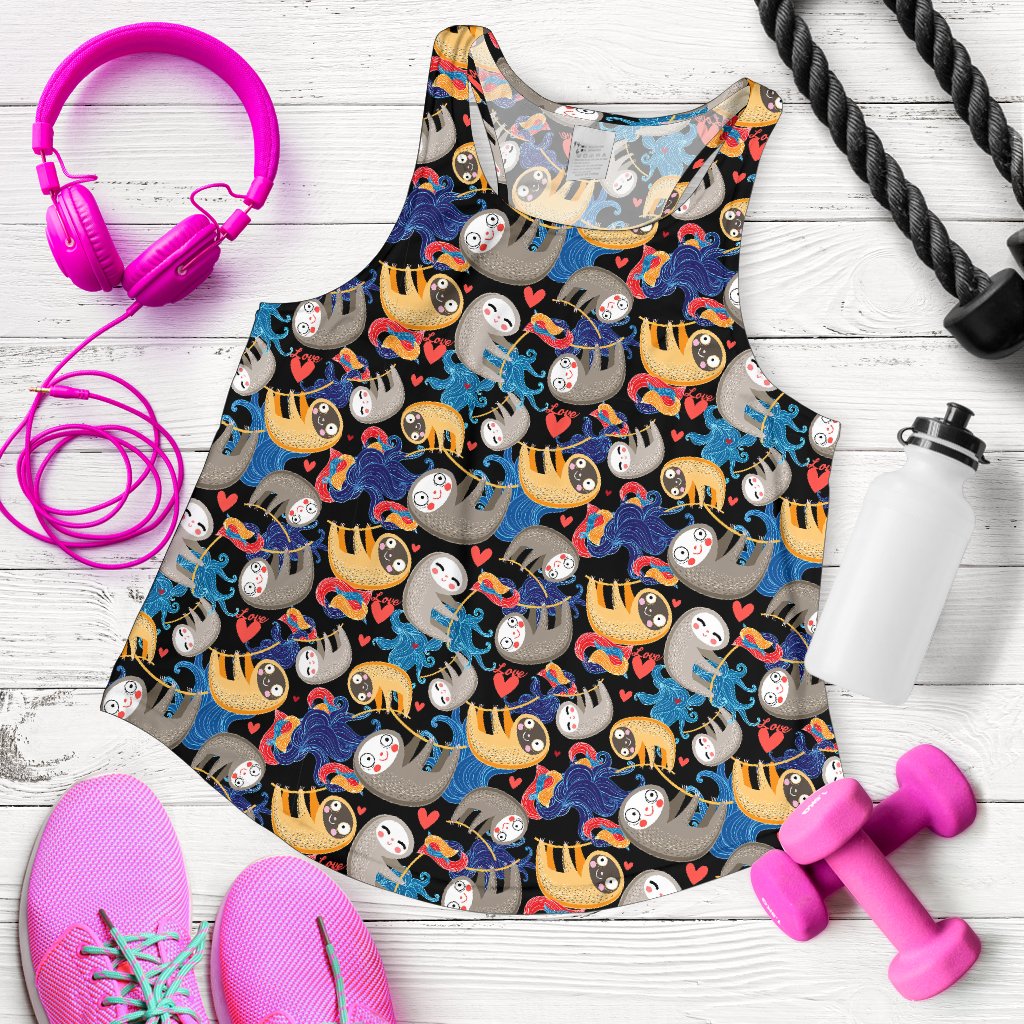 Sloth Cartoon Design Themed Print Women Racerback Tank Top