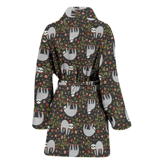 Sloth Cute Design Themed Print Women Bath Robe-JTAMIGO.COM