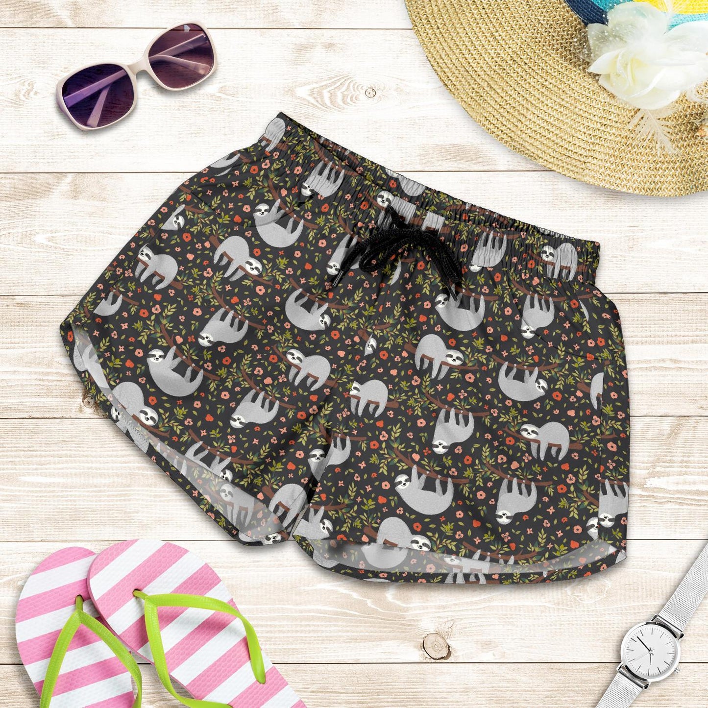 Sloth Cute Design Themed Print Women Shorts-JTAMIGO.COM