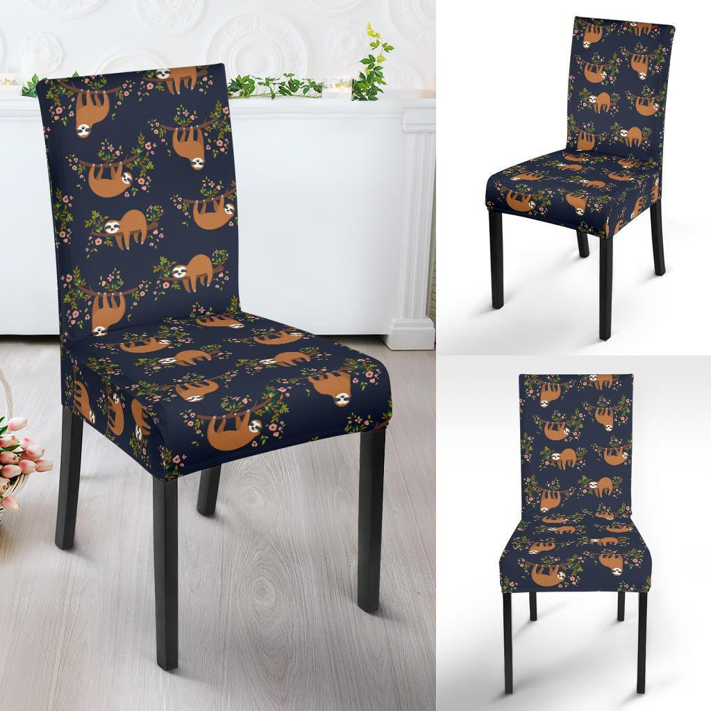 Sloth flower Design Themed Print Dining Chair Slipcover-JTAMIGO.COM