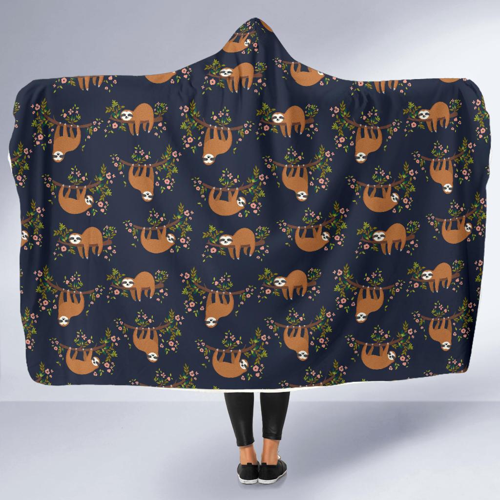 Sloth flower Design Themed Print Hooded Blanket-JTAMIGO.COM