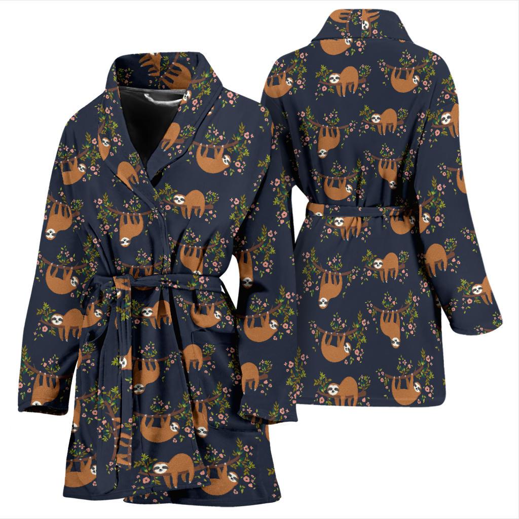 Sloth flower Design Themed Print Women Bath Robe-JTAMIGO.COM