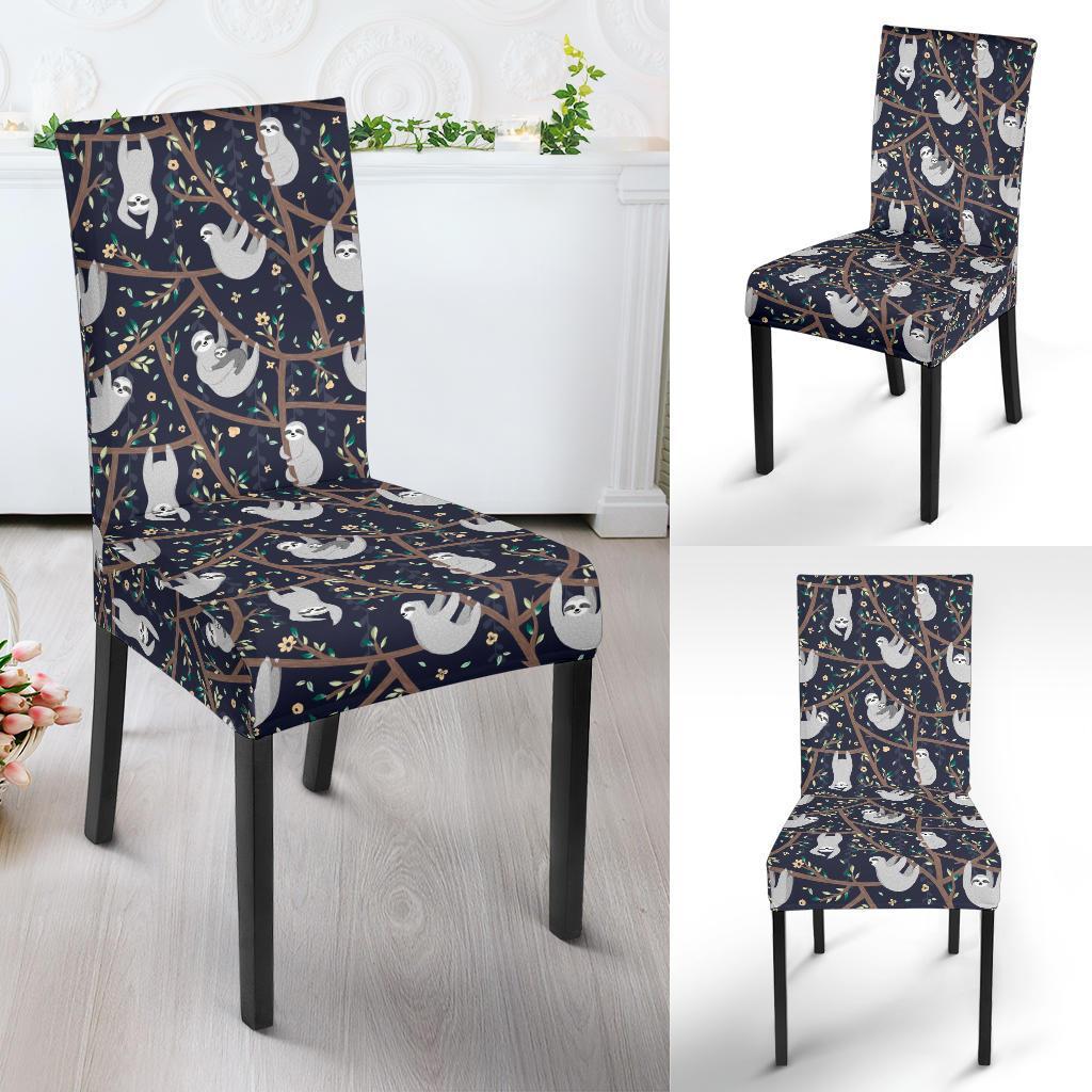 Sloth Happy Design Themed Print Dining Chair Slipcover-JTAMIGO.COM