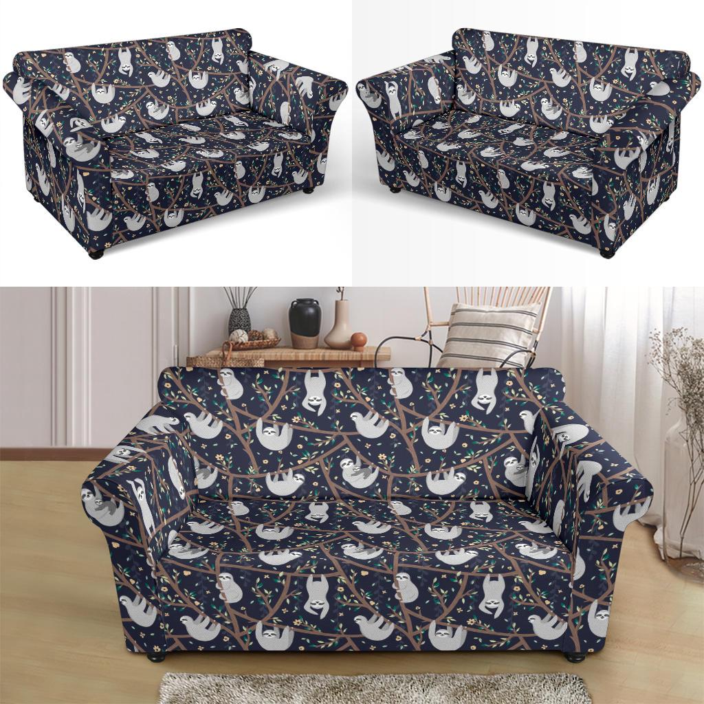 Sloth Happy Design Themed Print Loveseat Slipcover-JTAMIGO.COM