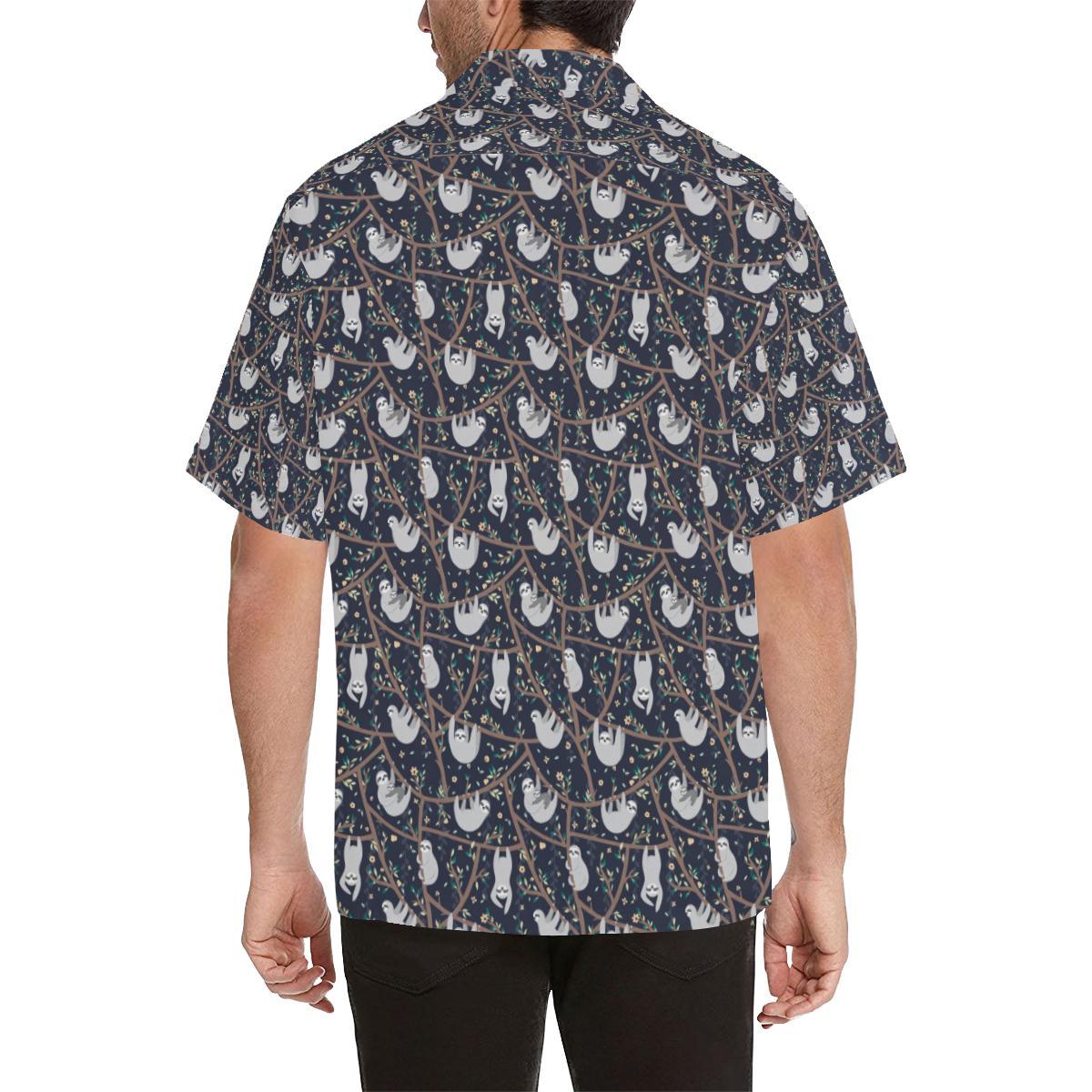 Sloth Happy Design Themed Print Men Aloha Hawaiian Shirt