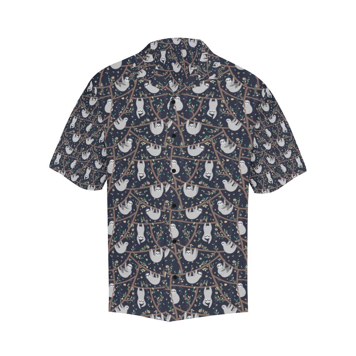Sloth Happy Design Themed Print Men Aloha Hawaiian Shirt