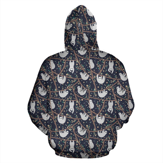 Sloth Happy Design Themed Print Pullover Hoodie