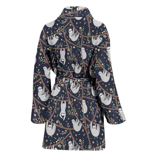 Sloth Happy Design Themed Print Women Bath Robe-JTAMIGO.COM