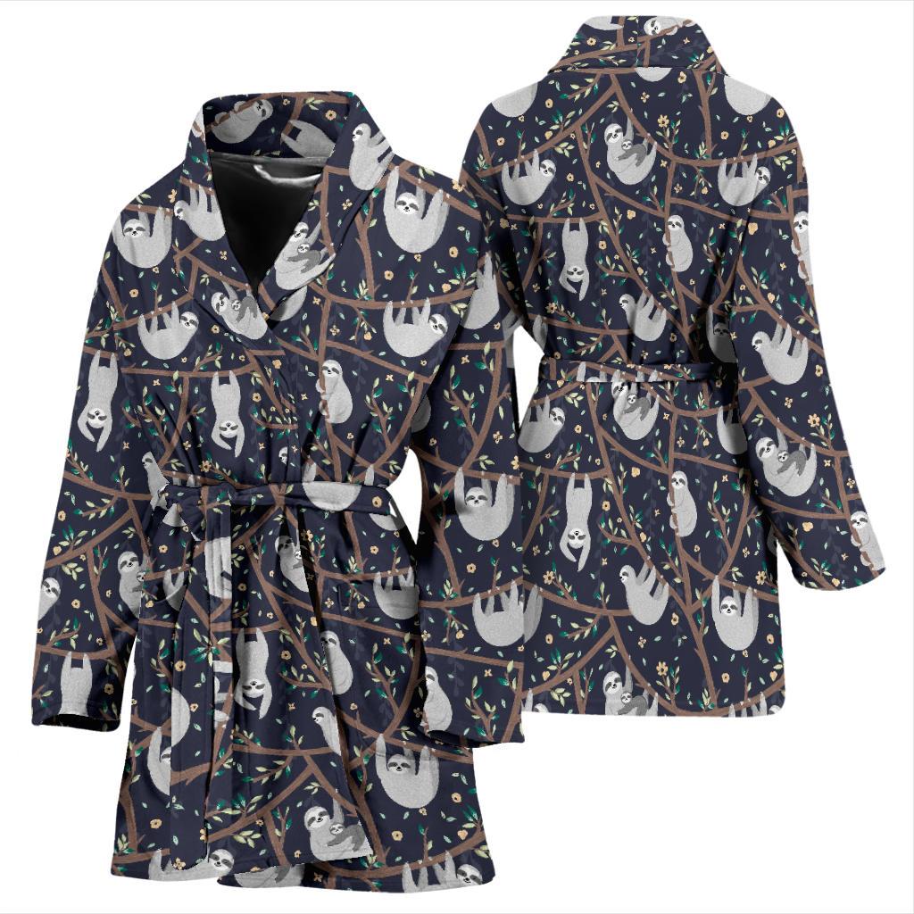 Sloth Happy Design Themed Print Women Bath Robe-JTAMIGO.COM