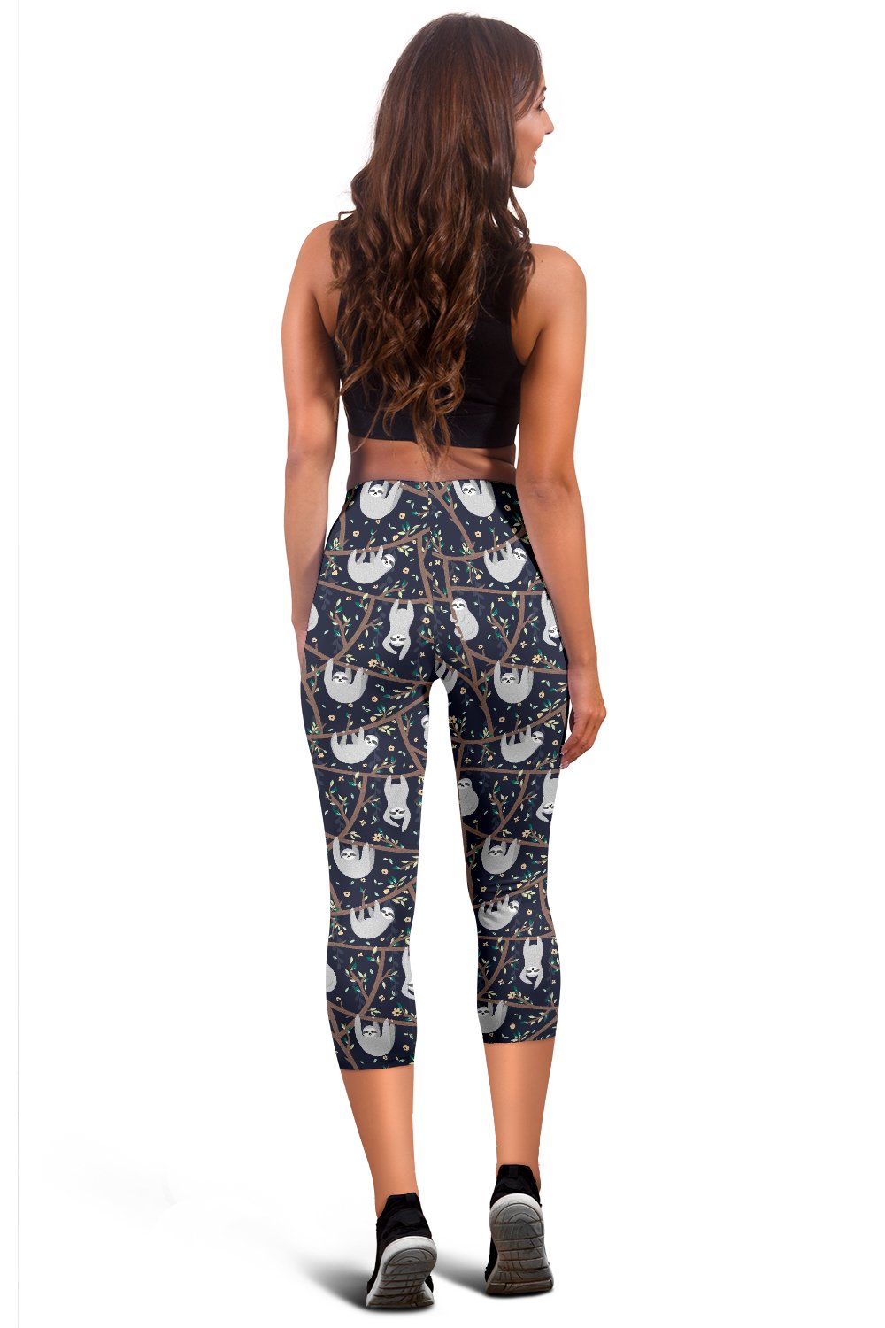 Sloth Happy Design Themed Print Women Capris