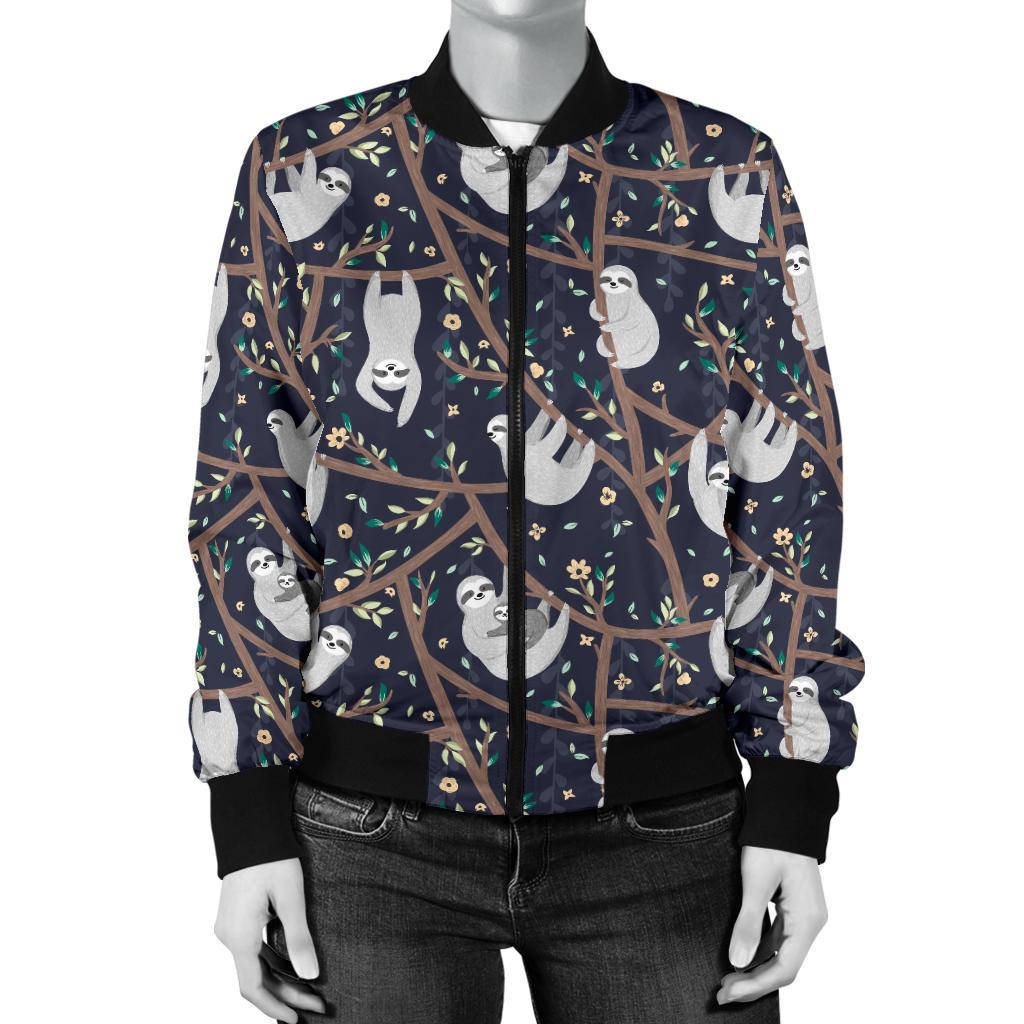 Sloth Happy Design Themed Print Women Casual Bomber Jacket