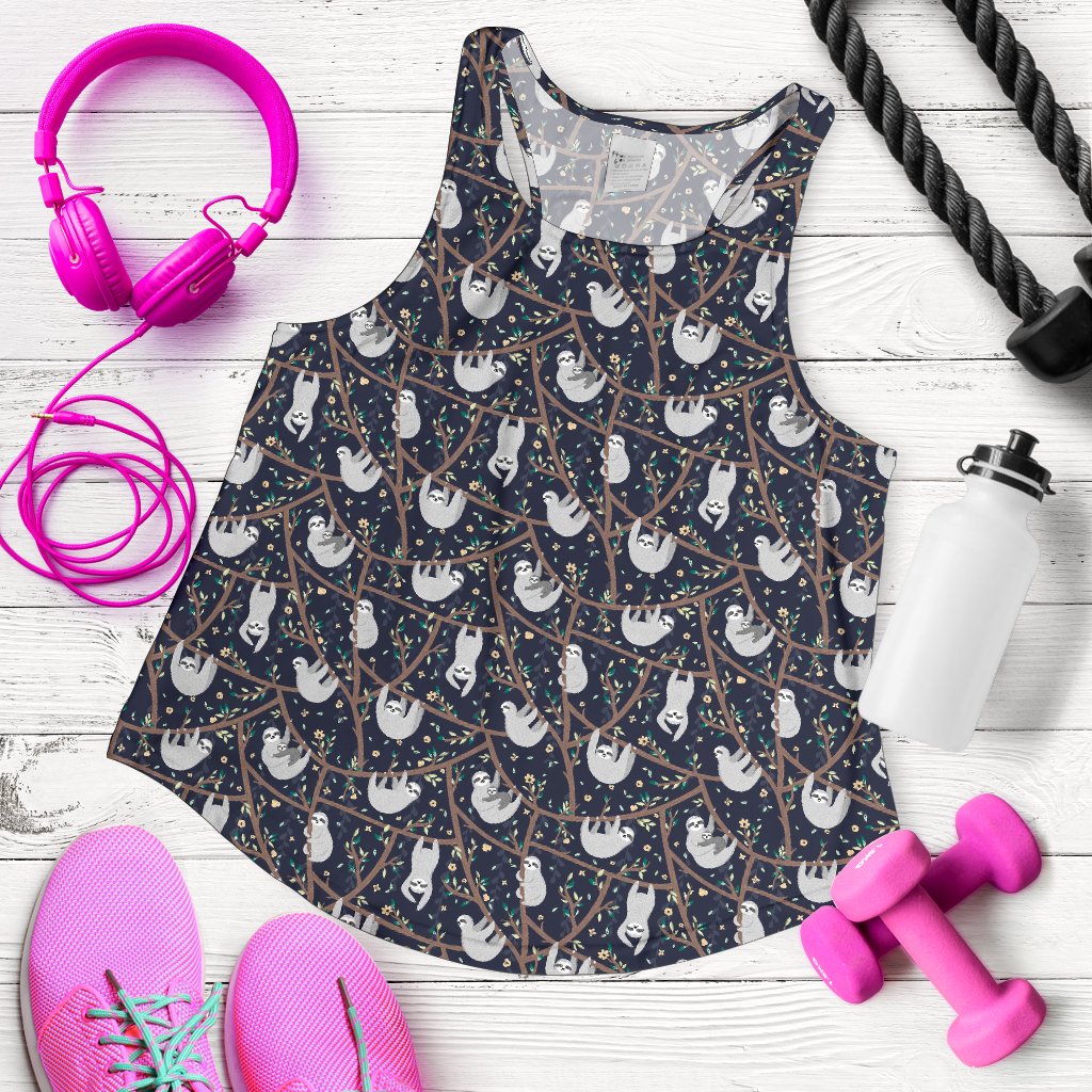 Sloth Happy Design Themed Print Women Racerback Tank Top