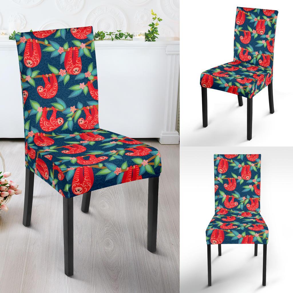 Sloth Red Design Themed Print Dining Chair Slipcover-JTAMIGO.COM