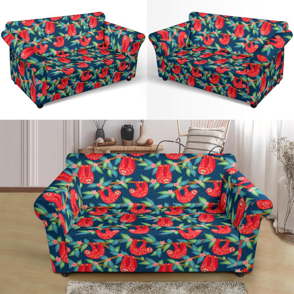 Sloth Red Design Themed Print Loveseat Slipcover-JTAMIGO.COM