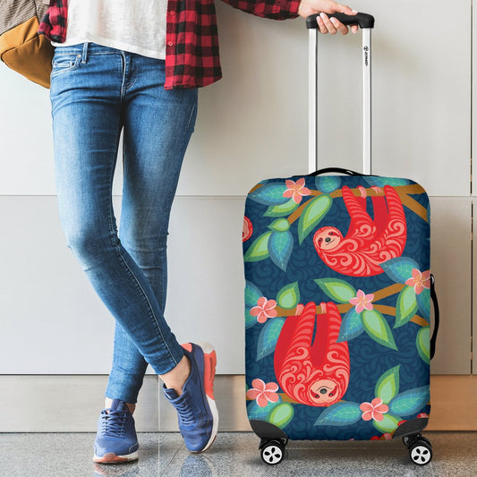 Sloth Red Design Themed Print Luggage Cover Protector