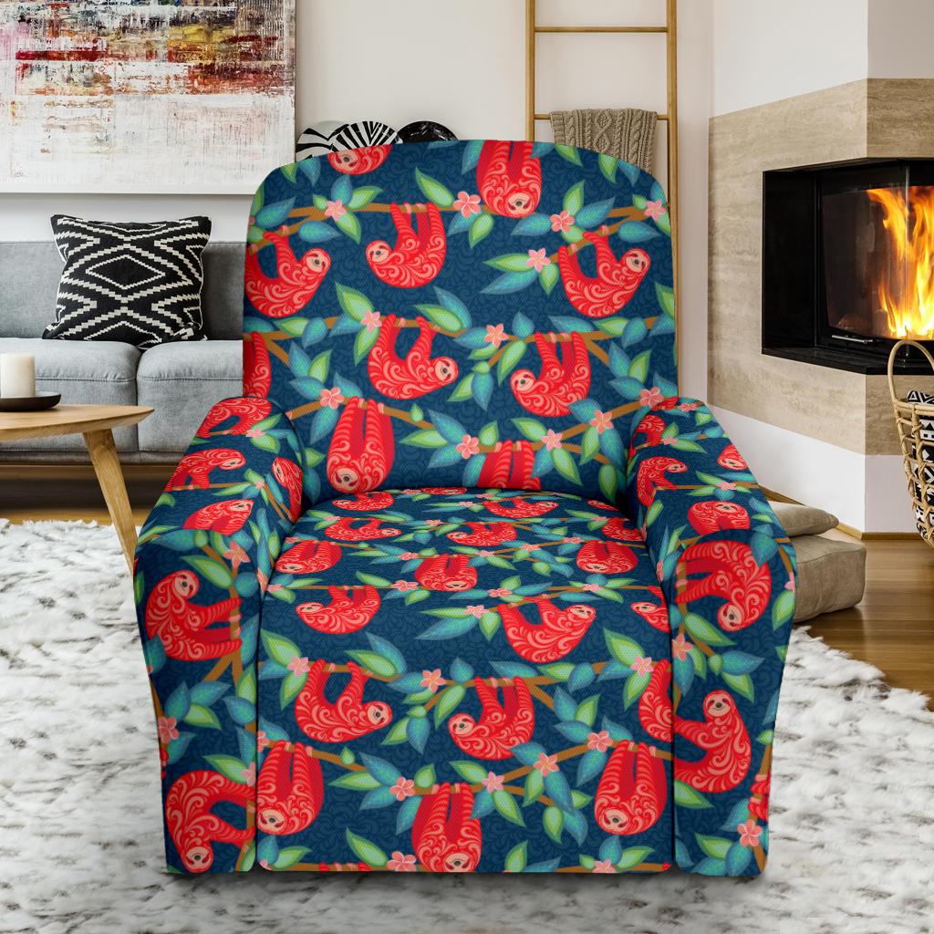 Sloth Red Design Themed Print Single Sofa Slipcover -JTAMIGO.COM