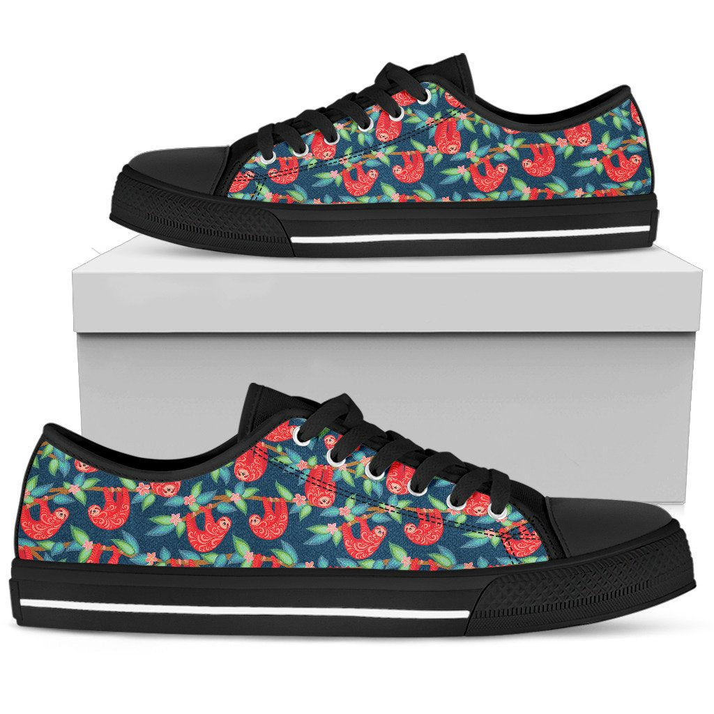 Sloth Red Design Themed Print Women Low Top Shoes-JTAMIGO.COM