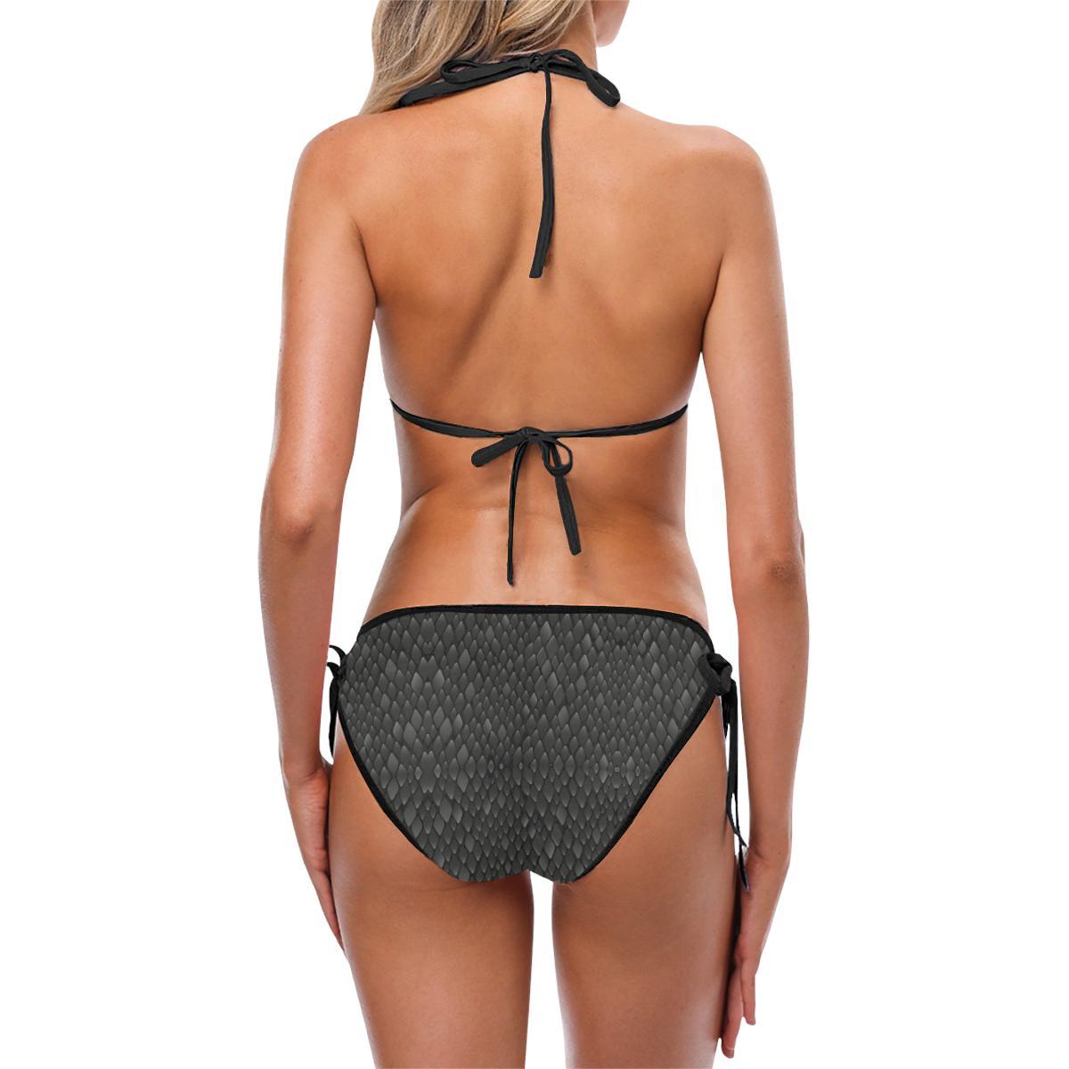 Snake Skin Black Print Bikini Swimsuit-JTAMIGO.COM