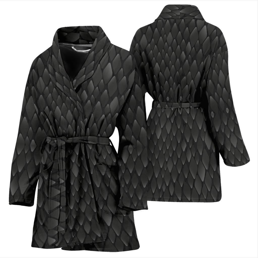 Snake Skin Black Print Women Bath Robe-JTAMIGO.COM