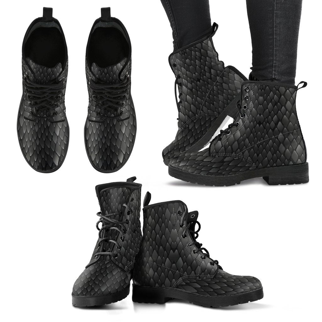 Snake Skin Black Print Women Leather Boots-JTAMIGO.COM