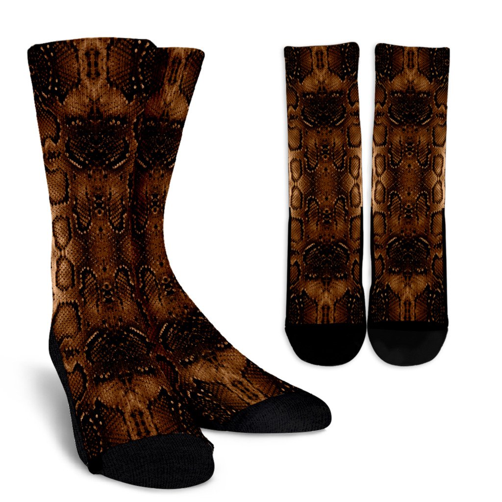 Snake Skin Brown Print Crew Socks