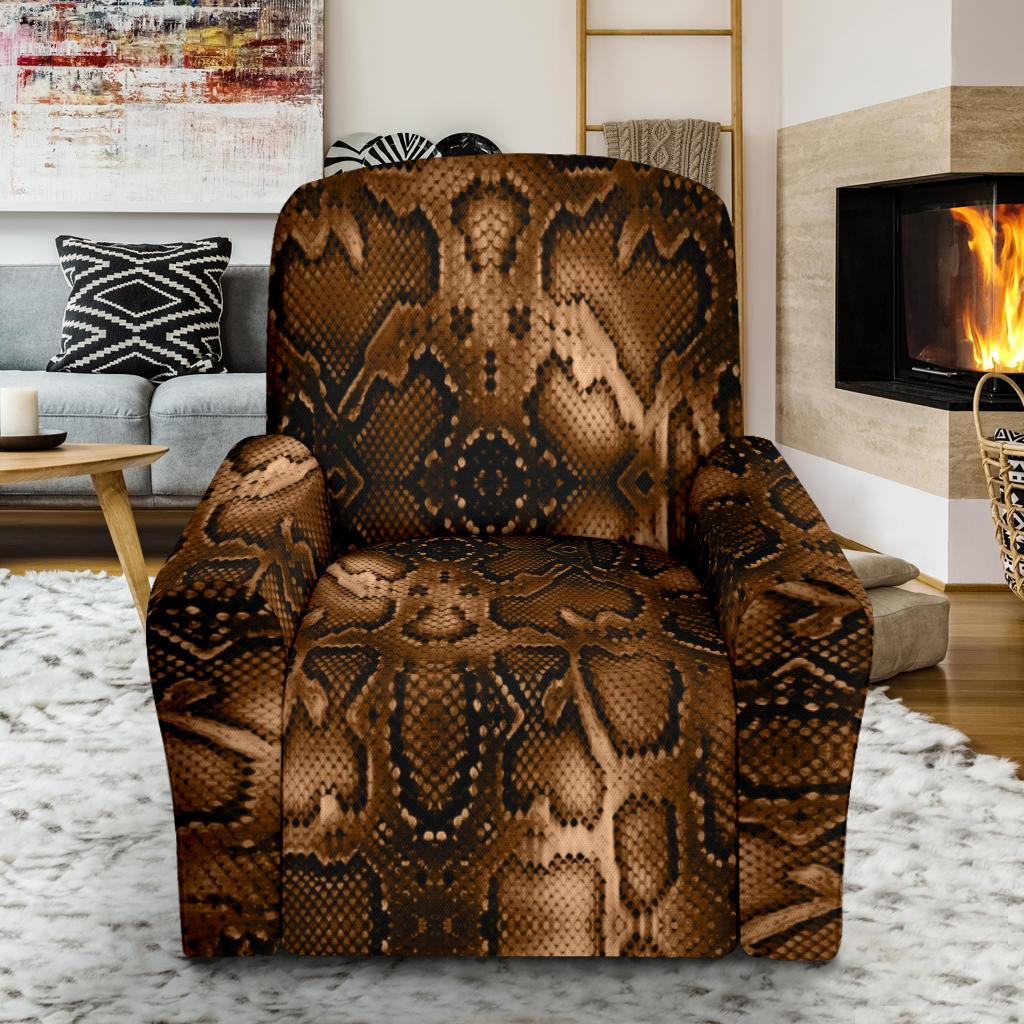 Snake Skin Brown Print Single Sofa Slipcover -JTAMIGO.COM