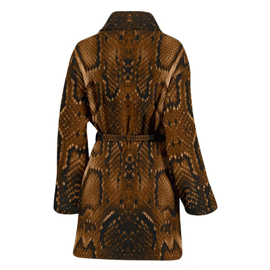 Snake Skin Brown Print Women Bath Robe-JTAMIGO.COM